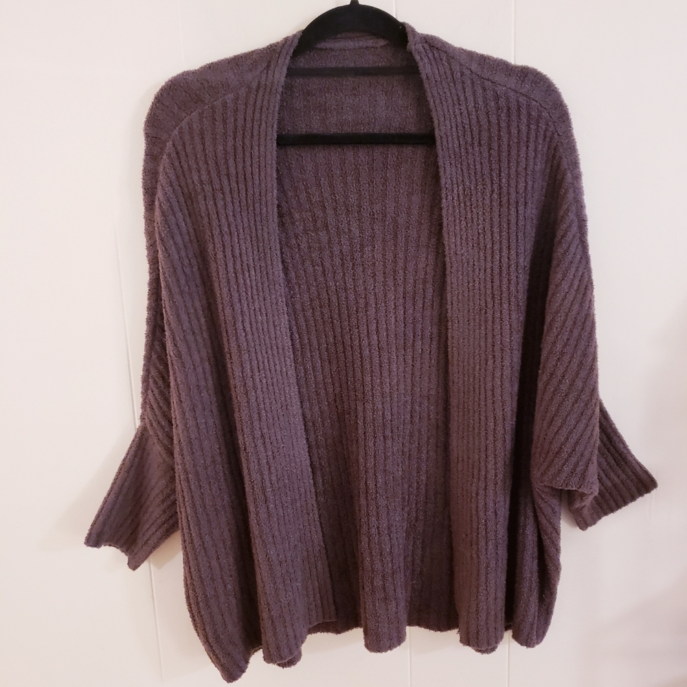 Barefoot Dreams Size S/M CozyChic Lite Ribbed Shrug Cardi Carbon Gray Pu…